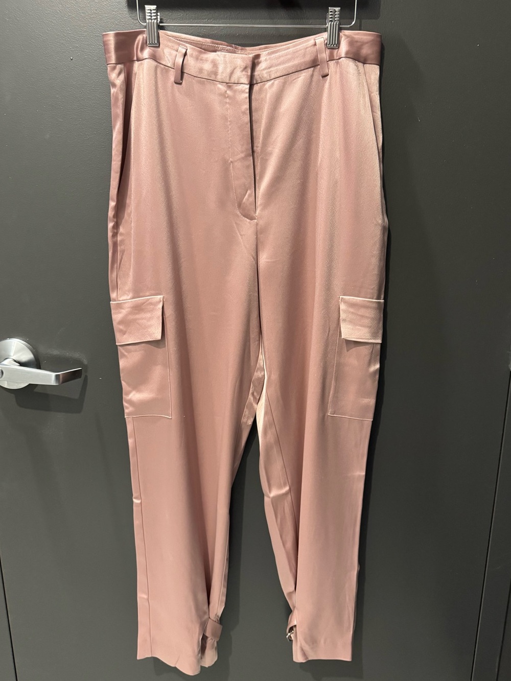 Babaton Aritzia Dusty Rose Pink Satin Cargo Ankle Buckle Pants 12